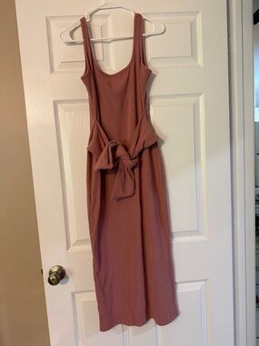 Lena Sleeveless Mauve-Rose Tie-Front Midi Dress